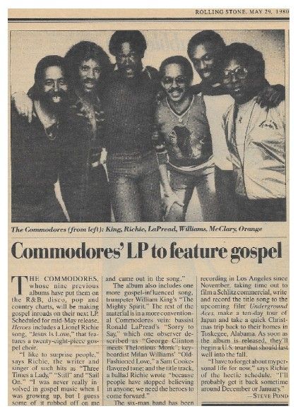 Commodores / Commodores&#39; LP to Feature Gospel (1980)