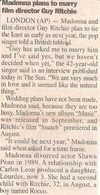 Madonna / Madonna Plans to Marry Film Director Guy Ritchie (2000) / Magazine Article