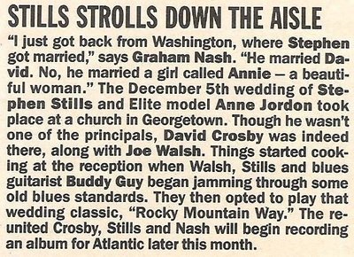 Stills, Stephen / Stills Strolls Down the Aisle / 1987 Magazine Article