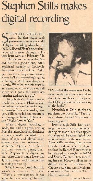 Stills, Stephen / Stephen Stills Makes a Digital Recording (1979) / Magazine Article + Photo