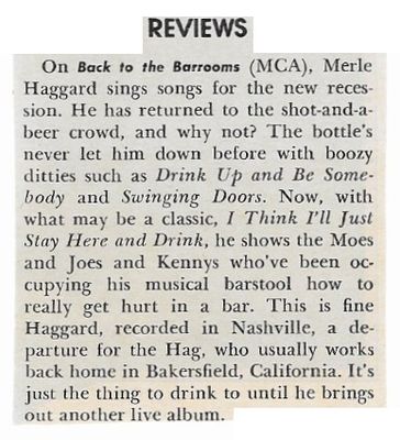 Haggard, Merle / Back to the Barrooms (1981)