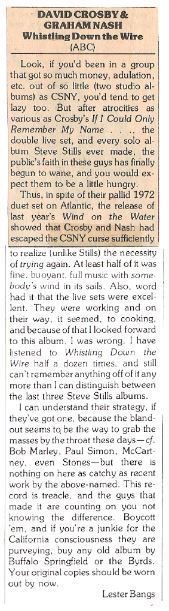 Crosby, David (+ Graham Nash) / Whistling Down the Wire (1976) / Album Review (Clipping)