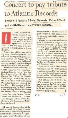 Various Artists / 1988: Concert to Pay Tribute to Atlantic Records (Magazine Article)