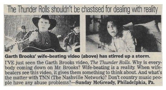 Brooks, Garth / The Thunder Rolls Shouldn&#39;t Be Chastised for Dealing with Reality (1991)