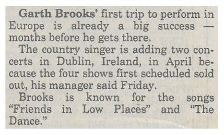 Brooks, Garth / First Trip to Perform in Europe (1993)