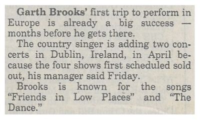 Brooks, Garth / First Trip to Perform in Europe (1993)