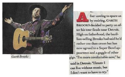 Brooks, Garth / Agreed to a Super Bowl Appearance (1993)
