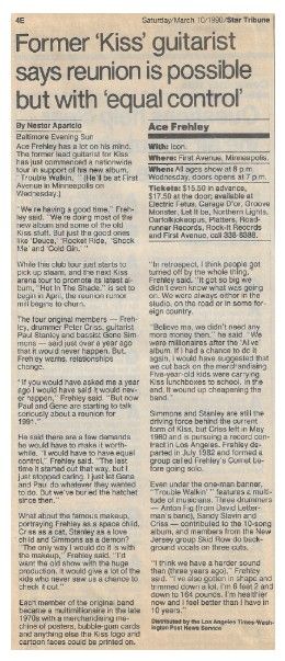 Frehley, Ace / Former 'Kiss' Guitarist Says Reunion is Possible (1990)