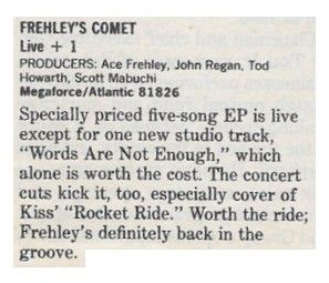 Frehley&#39;s Comet / Live + 1 (1988) - Megaforce/Atlantic