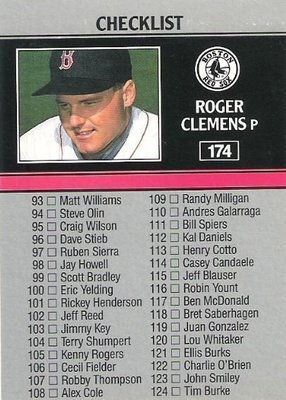 Clemens, Roger / Boston Red Sox (1991) / Leaf #174 / Checklist (Baseball Card)