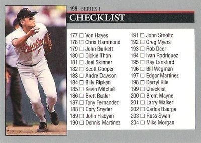 Ripken, Cal (Jr.) / Baltimore Orioles (1992) / Leaf #199 / Checklist (Baseball Card) / Series 1