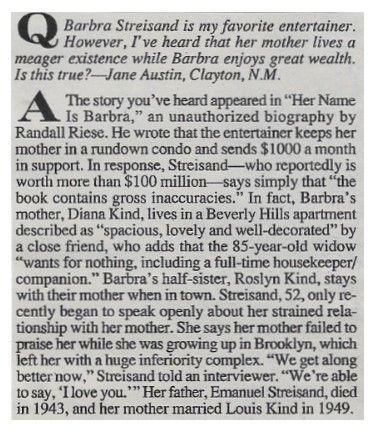 Streisand, Barbra / Mother Lives a Meager Existence (1995)