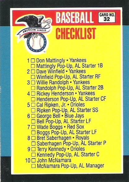 Donruss / American League All-Stars (1988) / Checklist / Card #32 (Baseball Card)