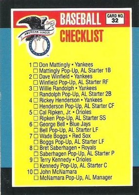 Donruss / American League All-Stars (1988) / Checklist / Card #32 (Baseball Card)