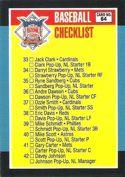Donruss / National League All-Stars (1988) / Checklist / Card #64 (Baseball Card)