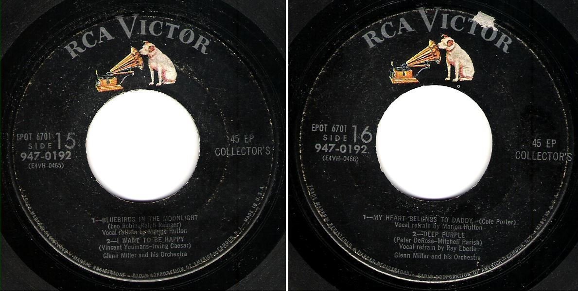 Miller, Glenn / Bluebirds in the Moonlight + 3 (1954) / RCA Victor 947-0192 (EP, 7" Vinyl)
