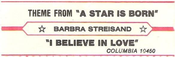 Streisand, Barbra / Theme from &quot;A Star Is Born&quot; / Columbia 10450 / Jukebox Title Strip (1976)