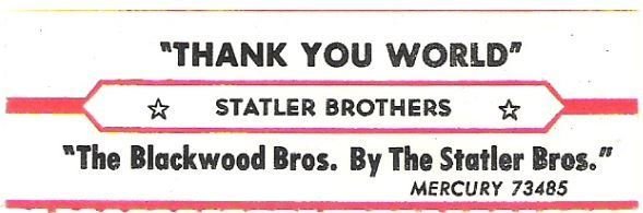 Statler Brothers, The / Thank You World / Mercury 73485 / Jukebox Title Strip (1974)