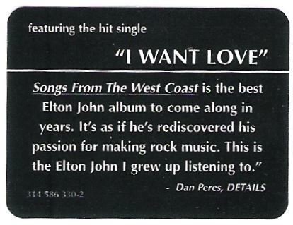 John, Elton / Songs From the West Coast / Mercury 314 586 330-2 / Sticker (2001)