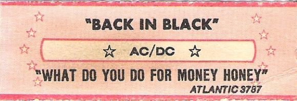 AC/DC / Back In Black / Atlantic 3787 | Jukebox Title Strip (1980)