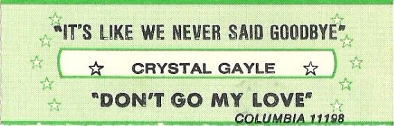 Gayle, Crystal / It's Like We Never Said Goodbye / Columbia 11198 | Jukebox Title Strip (1980)
