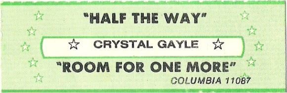 Gayle, Crystal / Half the Way / Columbia 11087 | Jukebox Title Strip (1979)