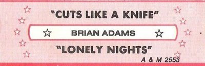 Adams, Bryan / Cuts Like a Knife / A+M 2553 | Jukebox Title Strip (1983)