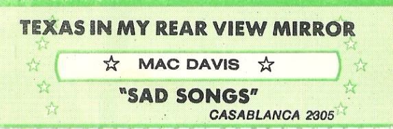 Davis, Mac / Texas In My Rear View Mirror / Casablanca 2305 | Jukebox Title Strip (1980)