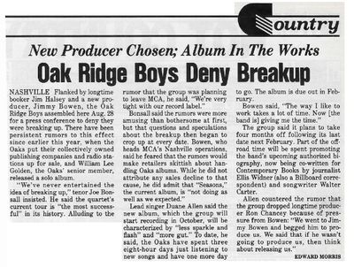 Oak Ridge Boys / Oak Ridge Boys Deny Breakup / 1986