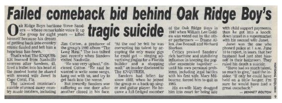 Oak Ridge Boys / Failed Comeback Bid Behind Oak Ridge Boy's Tragic Suicide / 1998