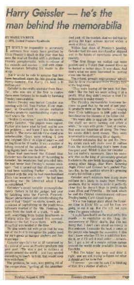 Presley, Elvis / Harry Geissler-He&#39;s the Man Behind the Memorabilia / 1978