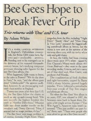 Bee Gees / Bee Gees Hope to Break &#39;Fever&#39; Grip / 1989