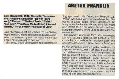Franklin, Aretha / Born March 25, 1942, Memphis / 1987