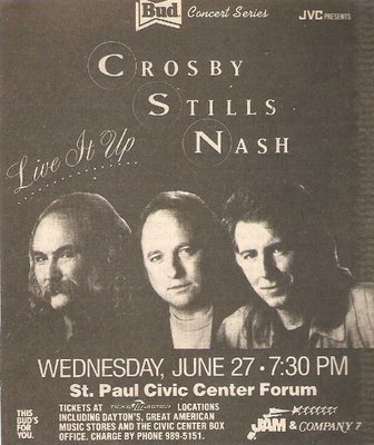Crosby, Stills + Nash / Live It Up Tour - St. Paul, MN / Concert Ad | Clipping (1990)