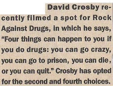 Crosby, David / Recently Filmed a Spot for Rock Against Drugs | Magazine Article (1988)