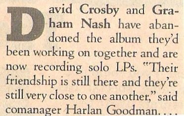 Crosby, David (+ Graham Nash) / Have Abandoned the Album... | Magazine Article (1979)