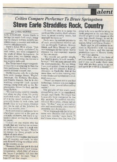 Earle, Steve / Steve Earle Straddles Rock, Country / 1986
