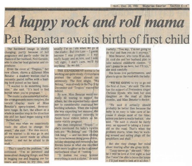 Benatar, Pat / Pat Benatar Awaits Birth of First Child / 1984