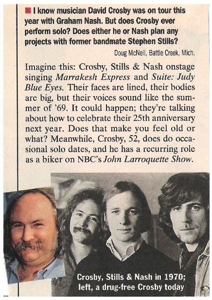 Crosby, David / Reader Question: Imagine This / Magazine Article + 2 Photos (1993)