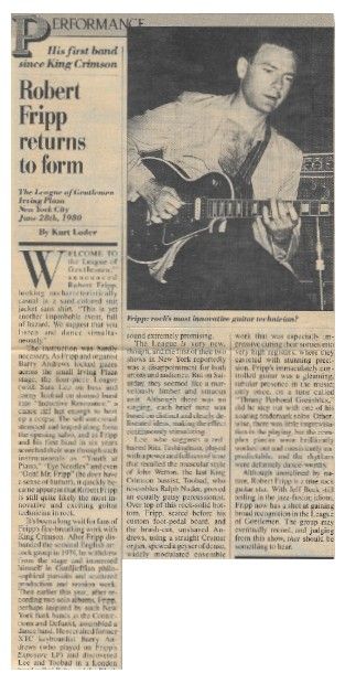 Fripp, Robert / Robert Fripp Returns to Form / 1980