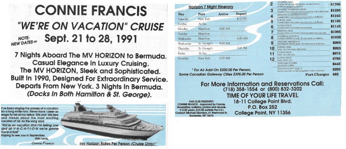 Francis, Connie / We&#39;re On Vacation Cruise / 1991