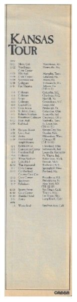Kansas / Kansas Tour Dates / 1977-78