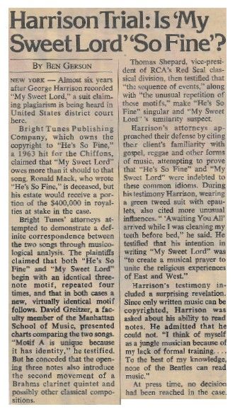 Harrison, George / Harrison Trial: Is My Sweet Lord So Fine? / 1976