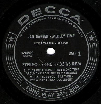 Garber, Jan / Medley Time / Decca 7-34395 | Seven Inch Vinyl EP (1966)