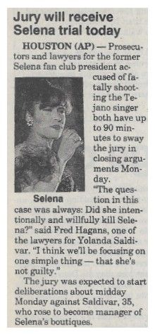 Selena / Jury Will Receive Selena Trial Today / 1995