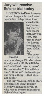 Selena / Jury Will Receive Selena Trial Today / 1995