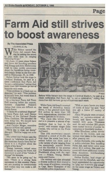 Nelson, Willie / Farm Aid Still Strives to Boost Awareness / 1995