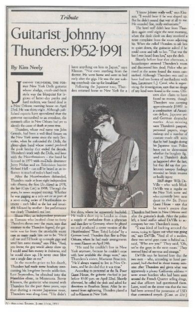 Thunders, Johnny / Guitarist Johnny Thunders: 1952-1991