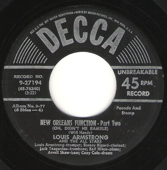 Armstrong, Louis / New Orleans Function - Part Two / Decca 9-27194 | Seven Inch Vinyl Single (1950)