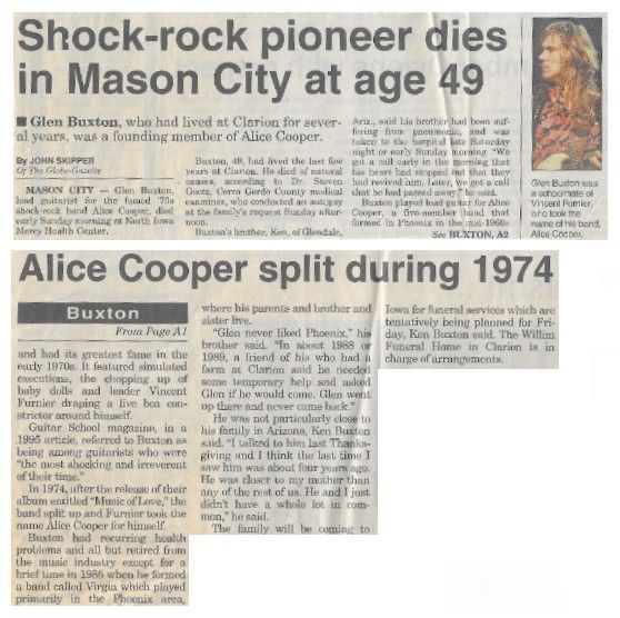 Buxton, Glen / Shock-Rock Pioneer Dies in Mason City at Age 49 / 1997